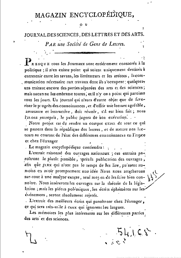 Page 1 du Magazine encyclopéqique