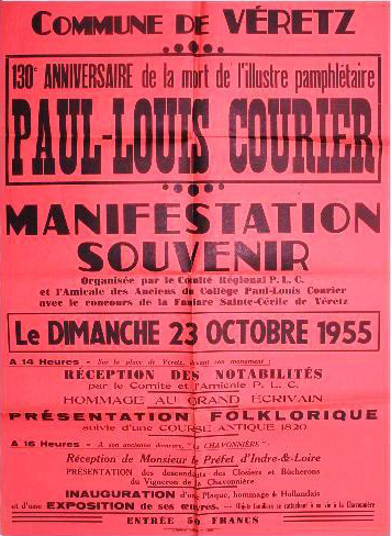 Affiche de la commémoration du 130e anniversaire de la mort de Paul-Louis Courier (photo JP Lautman)